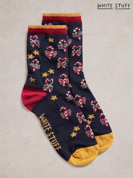 White Stuff Blue Christmas Candy Cane Socks in a Cracker (AW6982) | €5