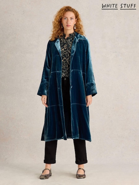 White Stuff Green Freya Velvet Duster Coat (AW6987) | €107