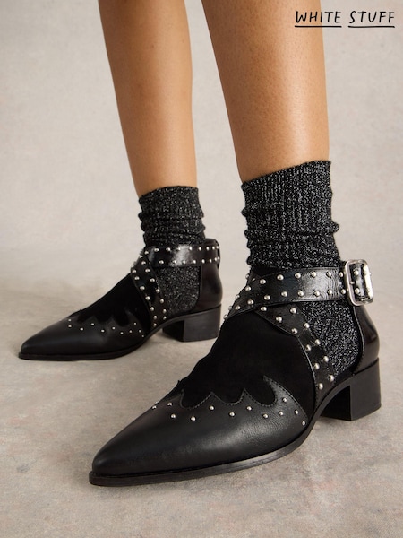 White Stuff Black Studded Ankle Boots (AW6993) | AED320
