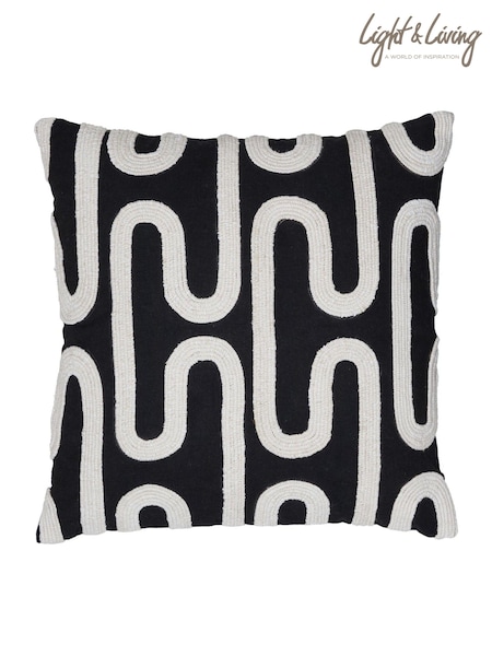 Light & Living Black 100% Cotton Oshawa Geometric Texture Cushion (AW7030) | €62