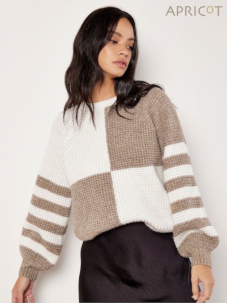 Apricot Cream Colourblock Waffle Knit Jumper (AW7072) | €50