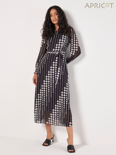 Apricot Black Spot Twist Long Sleeves Midaxi Dress (AW7092) | €59