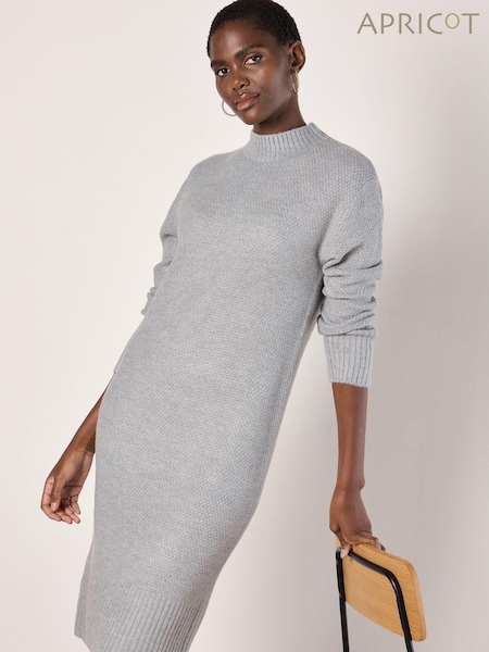 Apricot Grey Waffle Knitted Midi Dress (AW7101) | €59