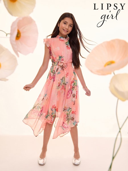 Lipsy Hanky Hem Corsage Midi Dress (5-16yrs) (AW7122) | ‏196‏₪ - ‏236‏ ₪