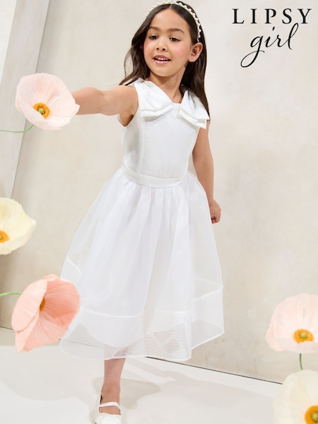 Lipsy Ivory Bow Shoulder Occasion Dress (5-16yrs) (AW7124) | 292 QAR - 332 QAR