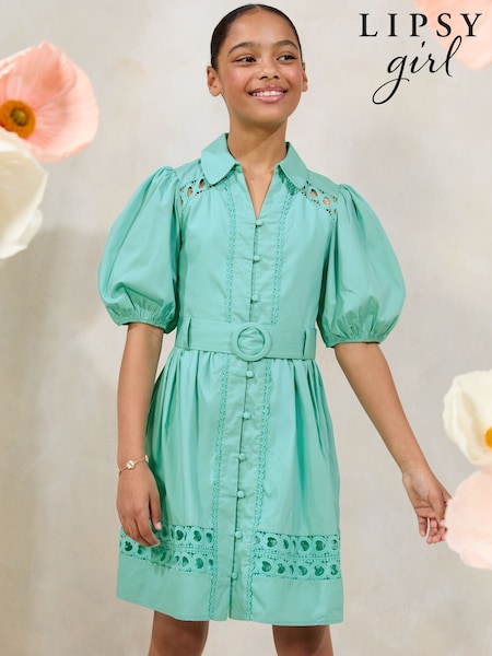 Lipsy Bright Teal Blue Belted Shirt Occasion Dress (5-16yrs) (AW7125) | AED338 - AED384