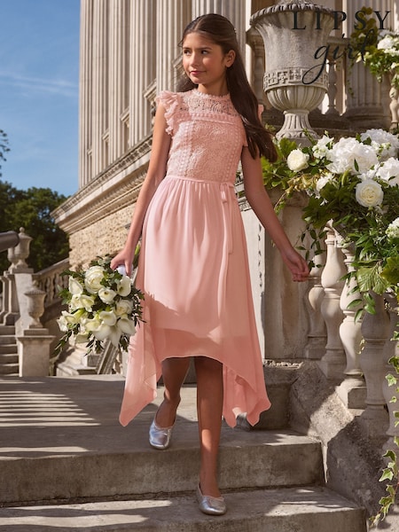 Ροζ - Lipsy Lace Front Flutter Sleeve Occasion Dress (5-16yrs) (AW7133) | 77 € - 89 €
