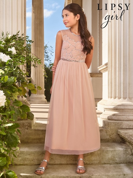 Lipsy Pink Embellished Ocassion Maxi Dress (5-16yrs) (AW7135) | 292 QAR - 332 QAR