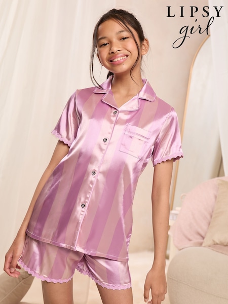Violet Rayé lilas - Lipsy Satin Pyjamas (3-16yrs) (AW7144) | € 26 - € 35