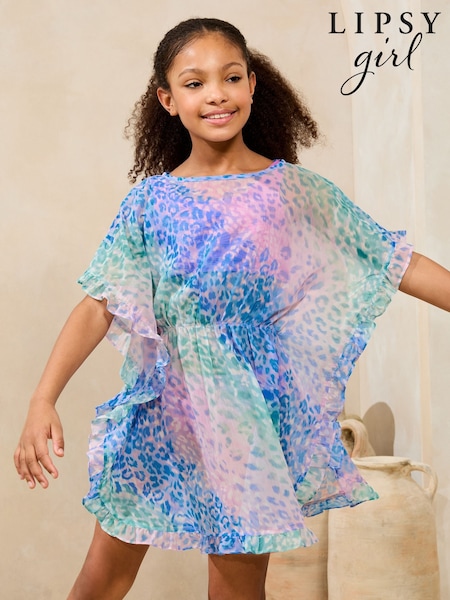 Lipsy Blue Ombre Printed Frill Edge Kaftan (5-16yrs) (AW7146) | $37 - $50