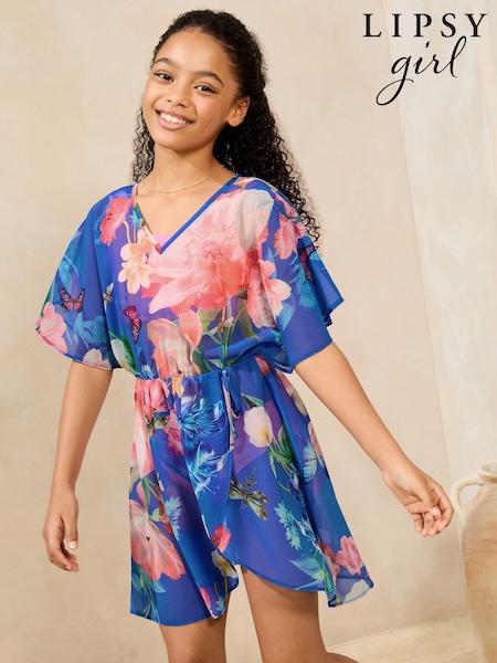 Koboltblå blomstret - Lipsy Printed Kaftan (5-16yrs) (AW7152) | DKK240 - DKK325