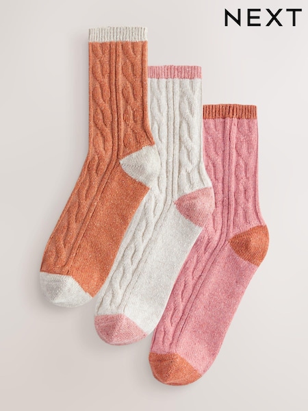 rožnata/Oatmeal/Rust Cable - Thermal Wool Blend Ankle Socks 3 Pack With Silk (AW7170) | € 11