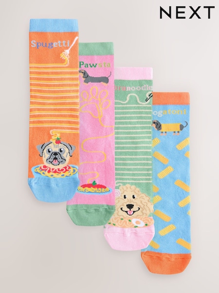 Pasta Dogs Slogan Ankle Socks 4 Pack (AW7171) | €14.50