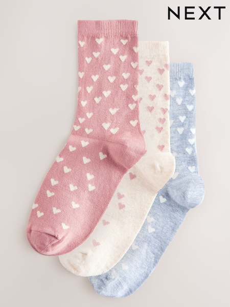Pink/Grey/Oat Hearts Ankle Socks 3 Pack (AW7175) | €13