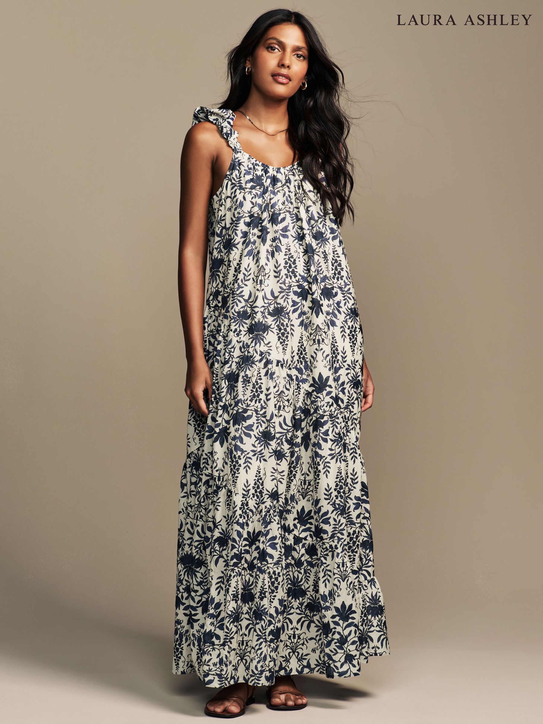 laura ashley フラワープリント フレアドレス ネイビー 11号
