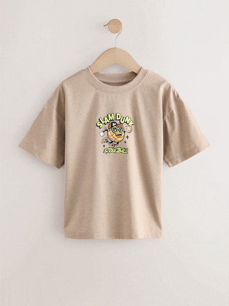 Stone Cartoon Basketball Relaxed Fit Short Sleeve Graphic T-Shirt (3-16yrs) (AW7447) | €11 - €15