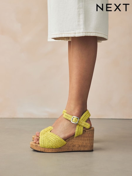 Lime Vihreä - Forever Comfort ® pyöreä varvas virkattu korkki Kiilakorkokengät (AW7468) | €64