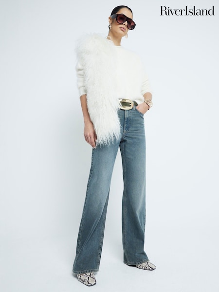 River Island Washed Blue High Rise Relaxed Straight Leg 100% Cotton Jeans (AW7524) | €62
