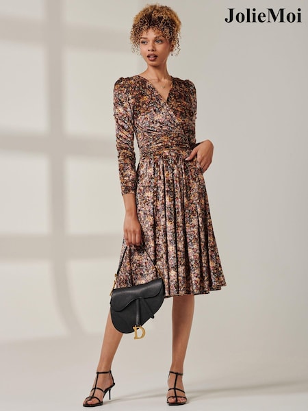 Jolie Moi Long Sleeve Floral Velevet Midi Dress (AW7731) | €79