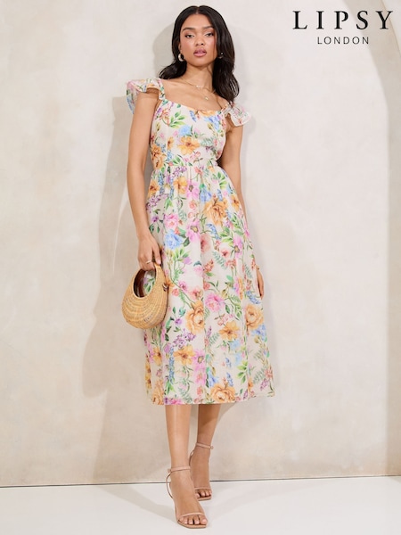 Lipsy Angel Sleeve Off the Body Square Neck Midi Dress (AW7752) | €95