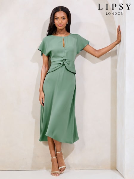 Verde - Lipsy Keyhole Knot Front Short Sleeve Midi Dress (AW7755) | 76 €