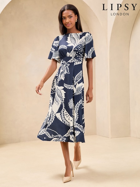 Azul marino - Lipsy Mixed Print Underbust Jersey Midi Dress (AW7767) | 65 €