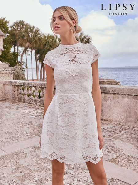 Lipsy Lace Short Sleeve Lantern Mini Dress (AW7784) | €86