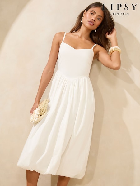 100% Cotton Sweetheart Neck Cami Puffball Midi Dress (AW7786) | 81 €