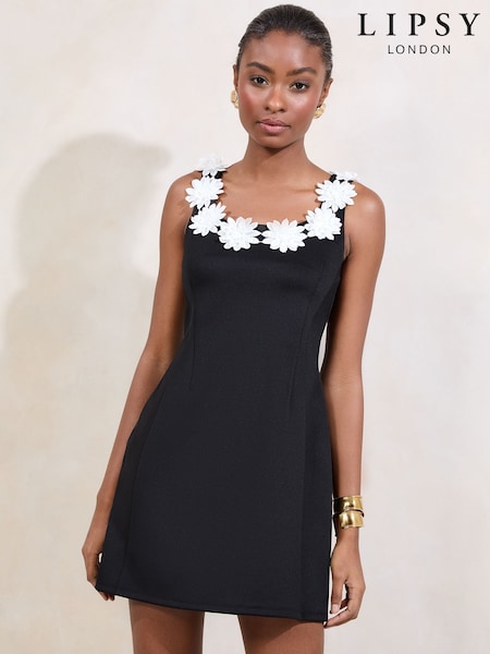 Lipsy Black 3d Flower Detail Lantern Mini Dress (AW7800) | €79