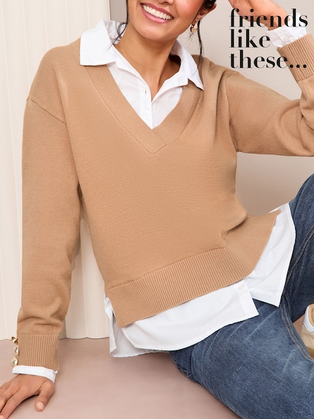 Friends Like These Camel Brown 2in1 V-Neck Jumper (AW7839) | 2,523 UAH