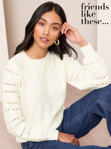 Friends Like These Cream Pointelle Sleeve Knitted Jumper (AW7849) | €50