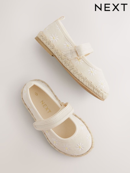 Neutral Embroidered Daisy Touch Fastening Espadrilles Shoes (AW7859) | €29 - €32