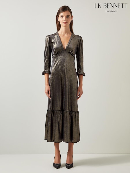 LK Bennett Deborah V-Neck Maxi Dress With Peplum And Frill Cufff (AW7862) | 233 €