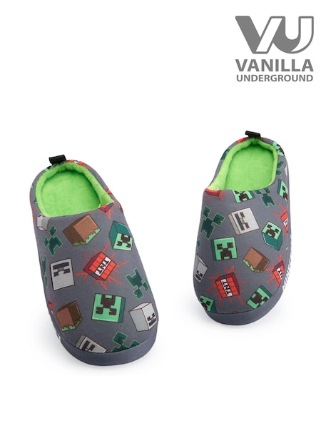Vanilla Underground Grey Minecraft Boys Slippers (AW7868) | ₪94