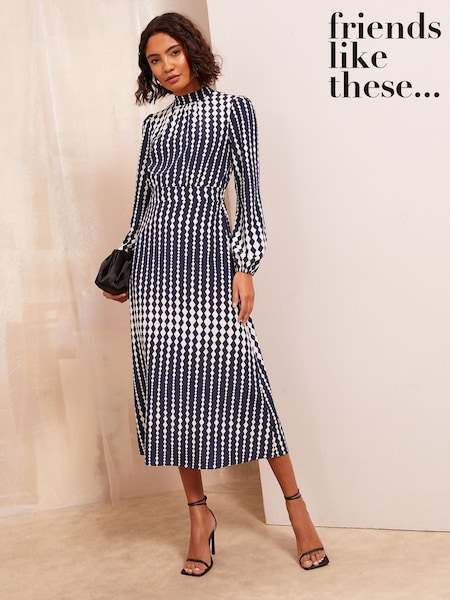 Friends Like These High Neck Long Sleeve Midi Dress with Bow Detailing (AW7923) | €44