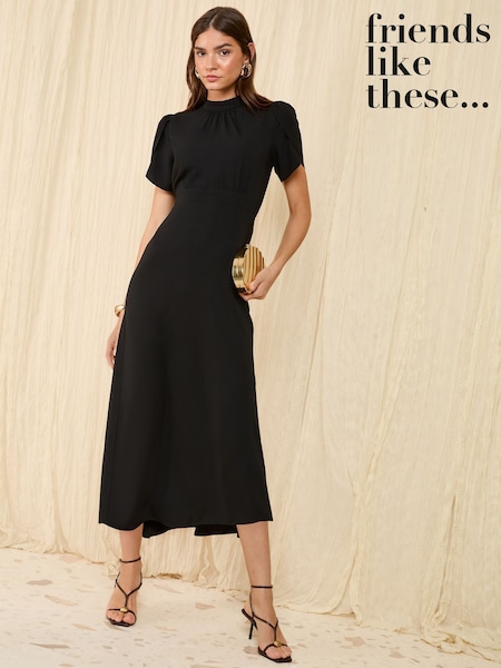 Friends Like These High Neck Long Sleeve Midi Dress with Bow Detailing (AW7925) | €61