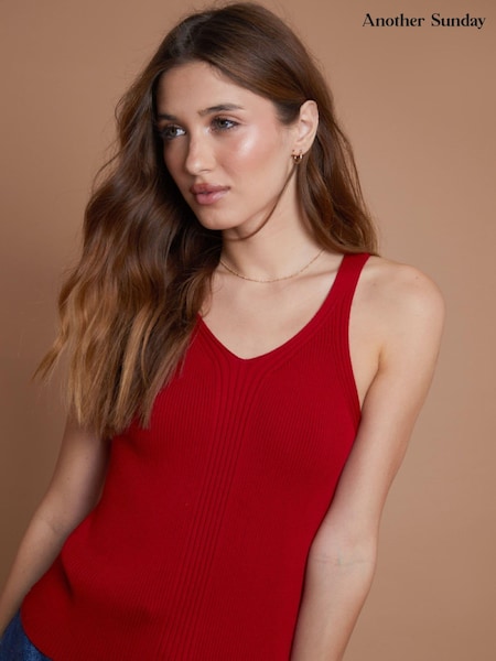 Another Sunday Red Ribbed Detail Knitted Vest (AW7945) | €13