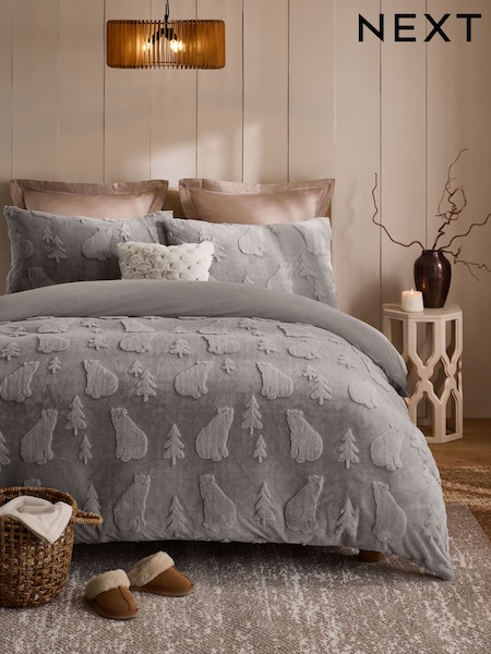 Grey Polar Bear Christmas Faux Fur Icons Duvet Cover and Pillowcase Set (AW7998) | €55 - €89