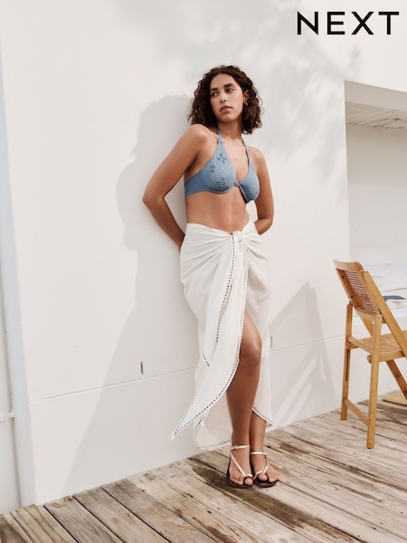 Ecru with Embroidered Trim - Maxi Sarong (AW8006) | ‏133‏₪