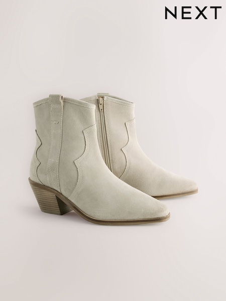 Neutral Grey Standard/Wide Fit Forever Comfort® Leather Ankle Cowboy Boots (AW8025) | €66