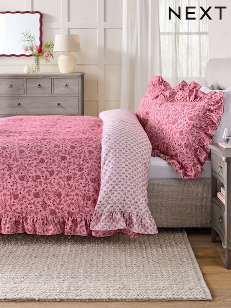 Pink Floral Star Brushed Frill Duvet Cover and Pillowcase Set (AW8028) | AED194 - AED333