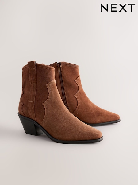 חום בהיר - Forever Comfort® Leather Ankle Cowboy Boots (AW8030) | ‏197‏₪