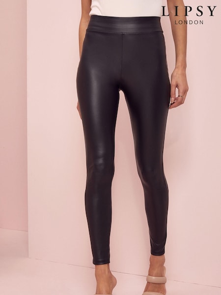 Lipsy Black Petite High Waist Leather Look Leggings (AW8250) | R$ 255