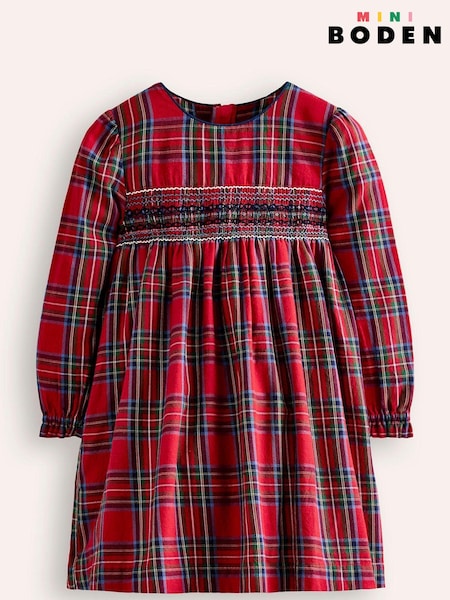 Boden Red Bess Check Cosy Smocked Dress (AW8258) | AED107 - AED122