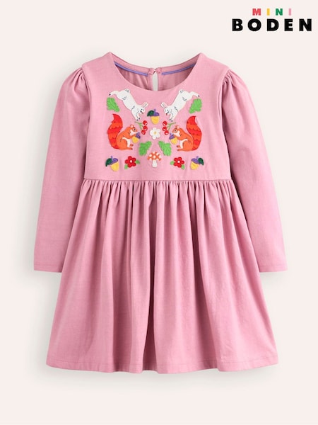 Boden Pink Nellie Woodland Appliqué Flare 100% Cotton Dress (AW8266) | AED84 - AED102