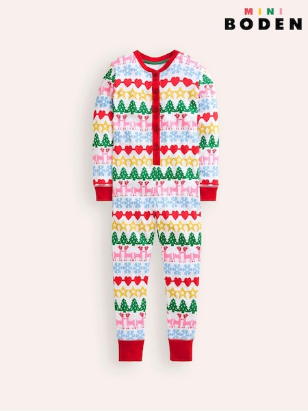 Boden All Christmas Nightwear Fair Isle Pattern Snug All-In-One 100% Cotton Pyjamas (AW8275) | ‏79 ر.ق. - ‏93 ر.ق.