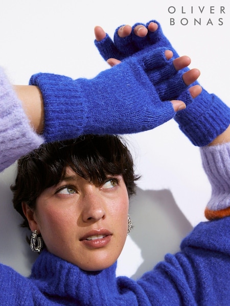 Oliver Bonas Blue Knitted Fingerless Mitten Gloves (AW8298) | €18.50