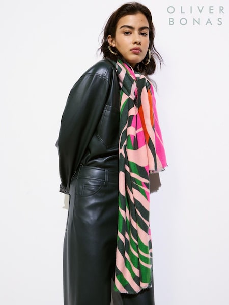 Oliver Bonas Green Zebra Print Lightweight Scarf (AW8309) | R$ 375