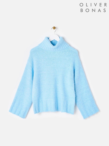 Oliver Bonas Blue Fluffy Chunky Rib Roll Neck Jumper (AW8315) | €38