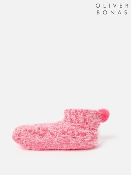 Oliver Bonas Pink Chenille Fluffy Slipper Boots (AW8326) | €20